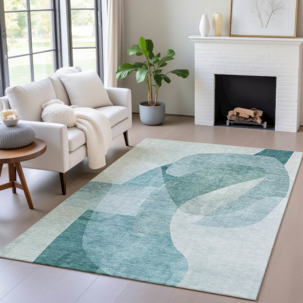 Machine Washable Indoor/Outdoor Chantille ACN2057 Teal 8' x 10' Rug