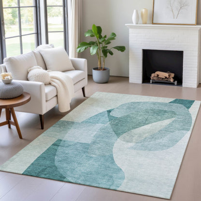 Machine Washable Indoor/Outdoor Chantille ACN2057 Teal 8' x 10' Rug