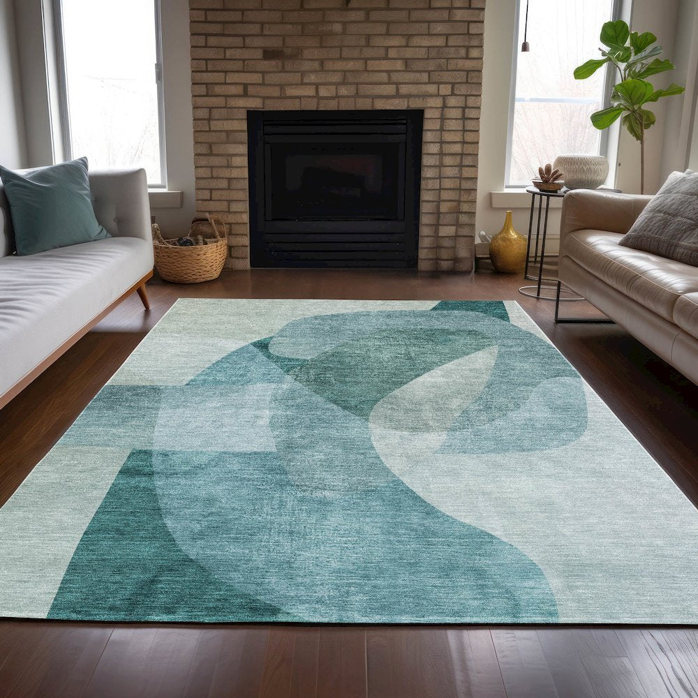 Machine Washable Indoor/Outdoor Chantille ACN2057 Teal 8' x 10' Rug