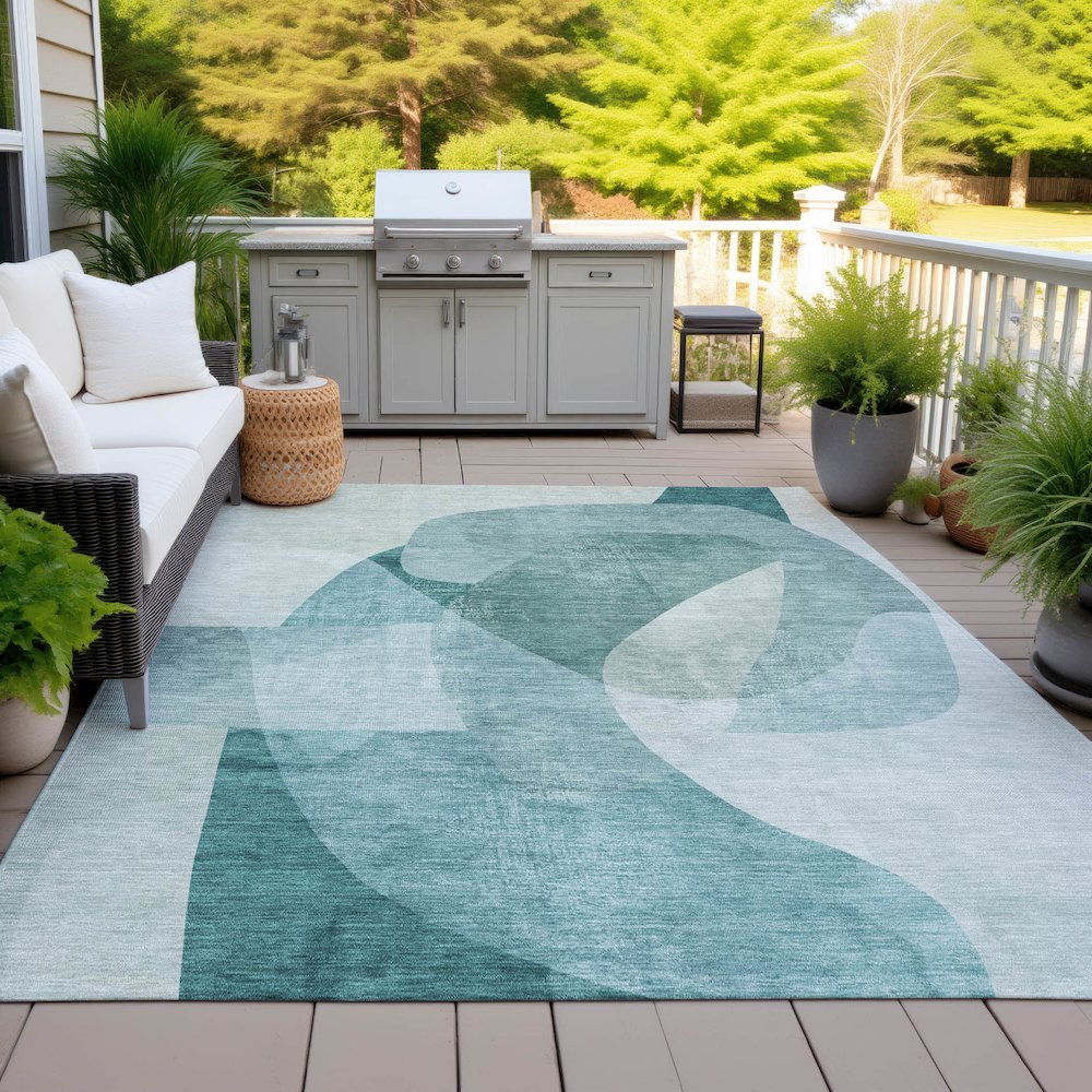 Machine Washable Indoor/Outdoor Chantille ACN2057 Teal 8' x 10' Rug
