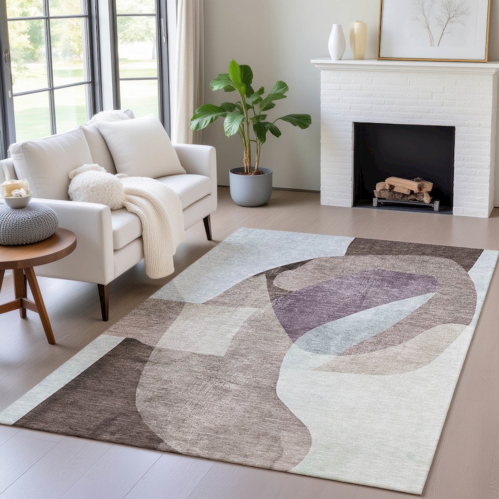 Machine Washable Indoor/Outdoor Chantille ACN2058 Brown 8' x 10' Rug
