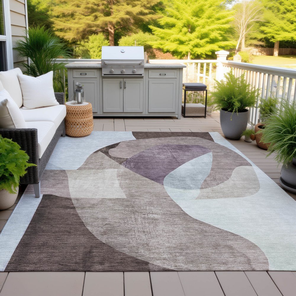 Machine Washable Indoor/Outdoor Chantille ACN2058 Brown 8' x 10' Rug