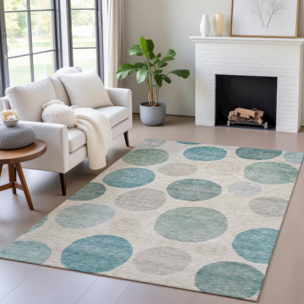 Machine Washable Indoor/Outdoor Chantille ACN2062 Teal 8' x 10' Rug