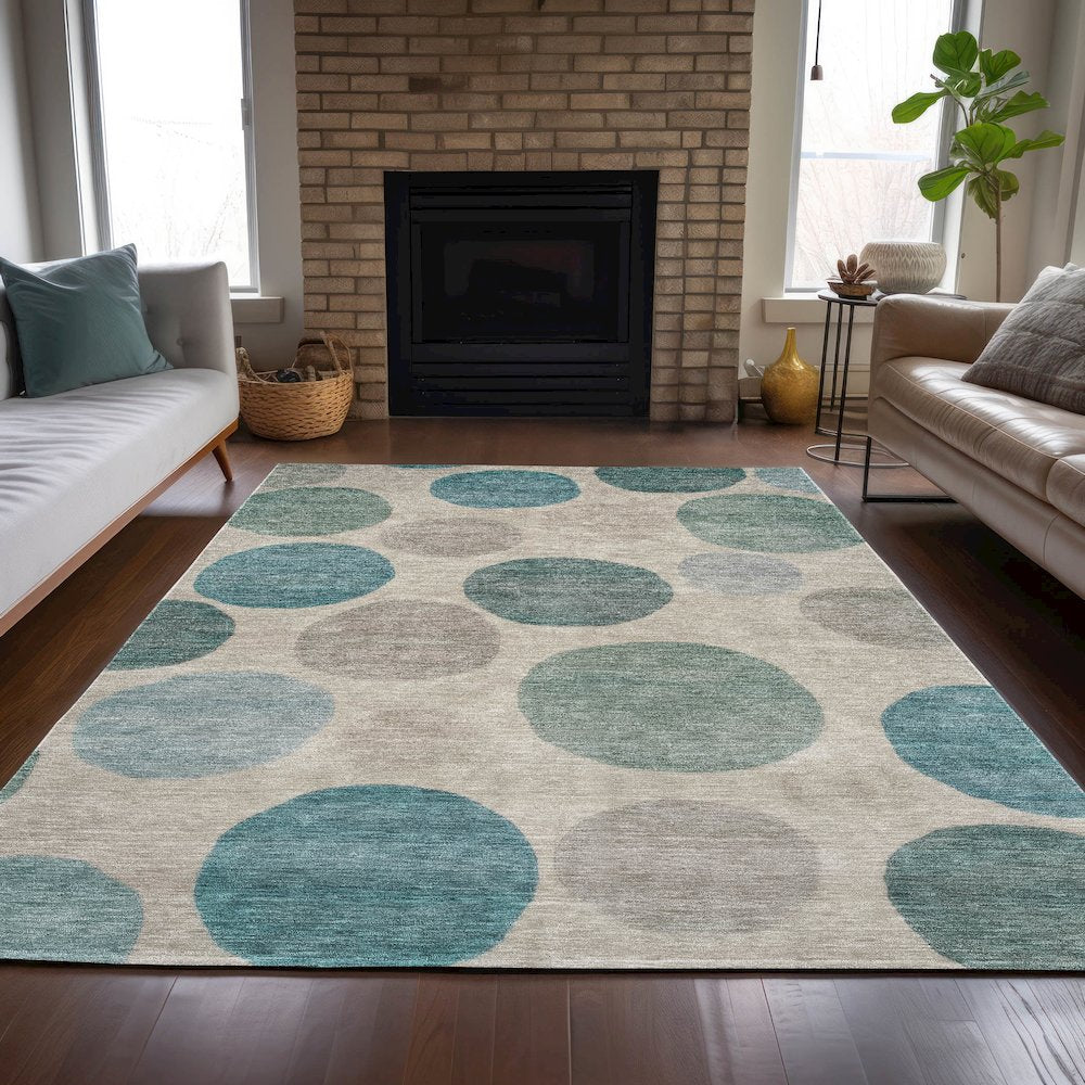 Machine Washable Indoor/Outdoor Chantille ACN2062 Teal 8' x 10' Rug