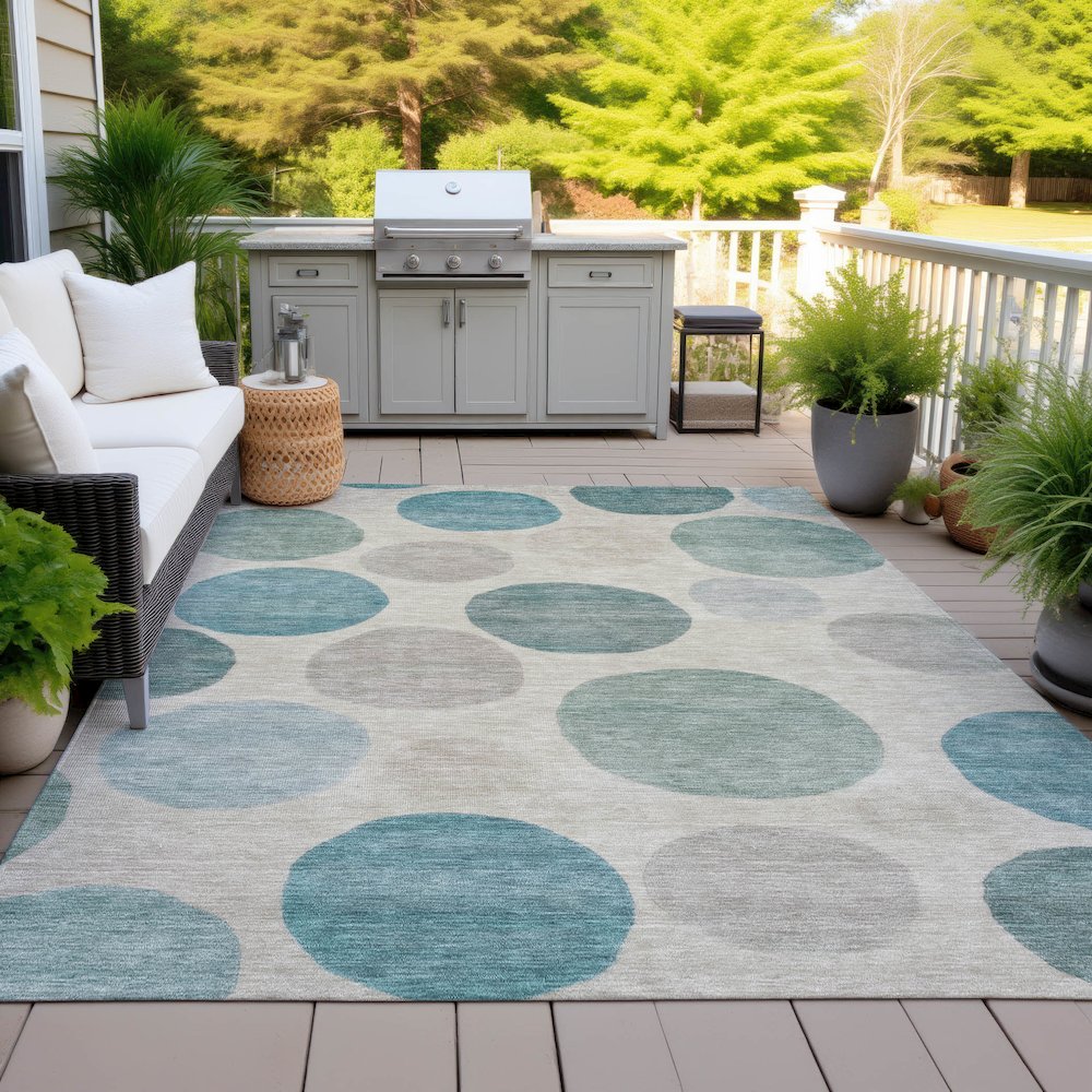 Machine Washable Indoor/Outdoor Chantille ACN2062 Teal 8' x 10' Rug