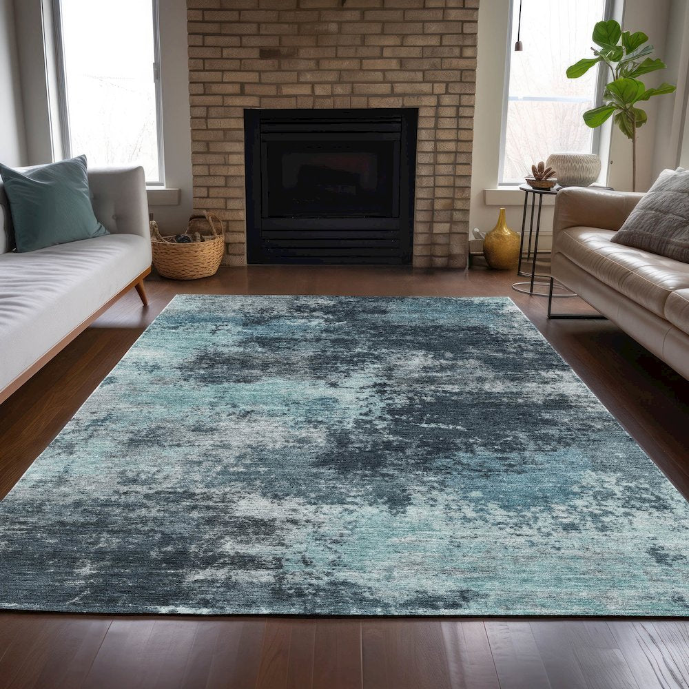 Machine Washable Indoor/Outdoor Chantille ACN2065 Teal 8' x 10' Rug