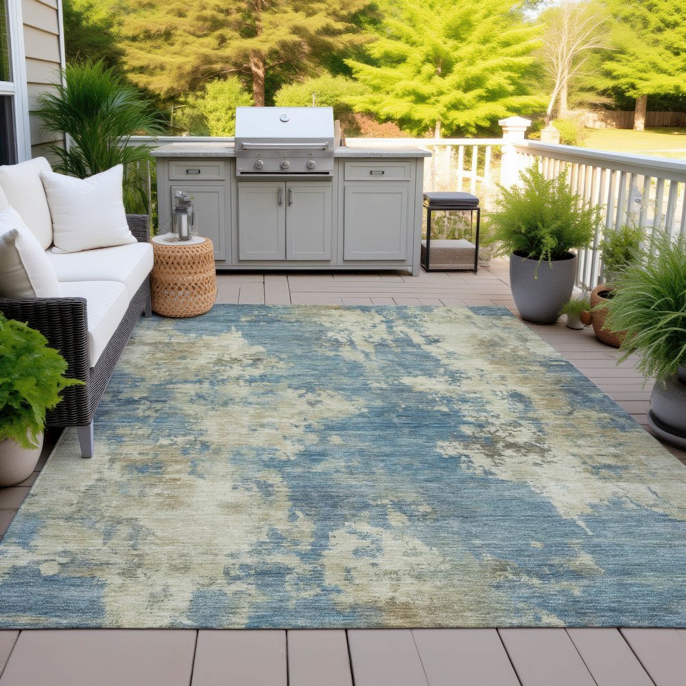 Machine Washable Indoor/Outdoor Chantille ACN2066 Blue 8' x 10' Rug