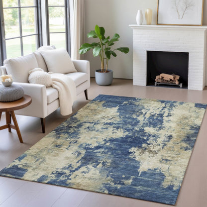 Machine Washable Indoor/Outdoor Chantille ACN2066 Navy 8' x 10' Rug