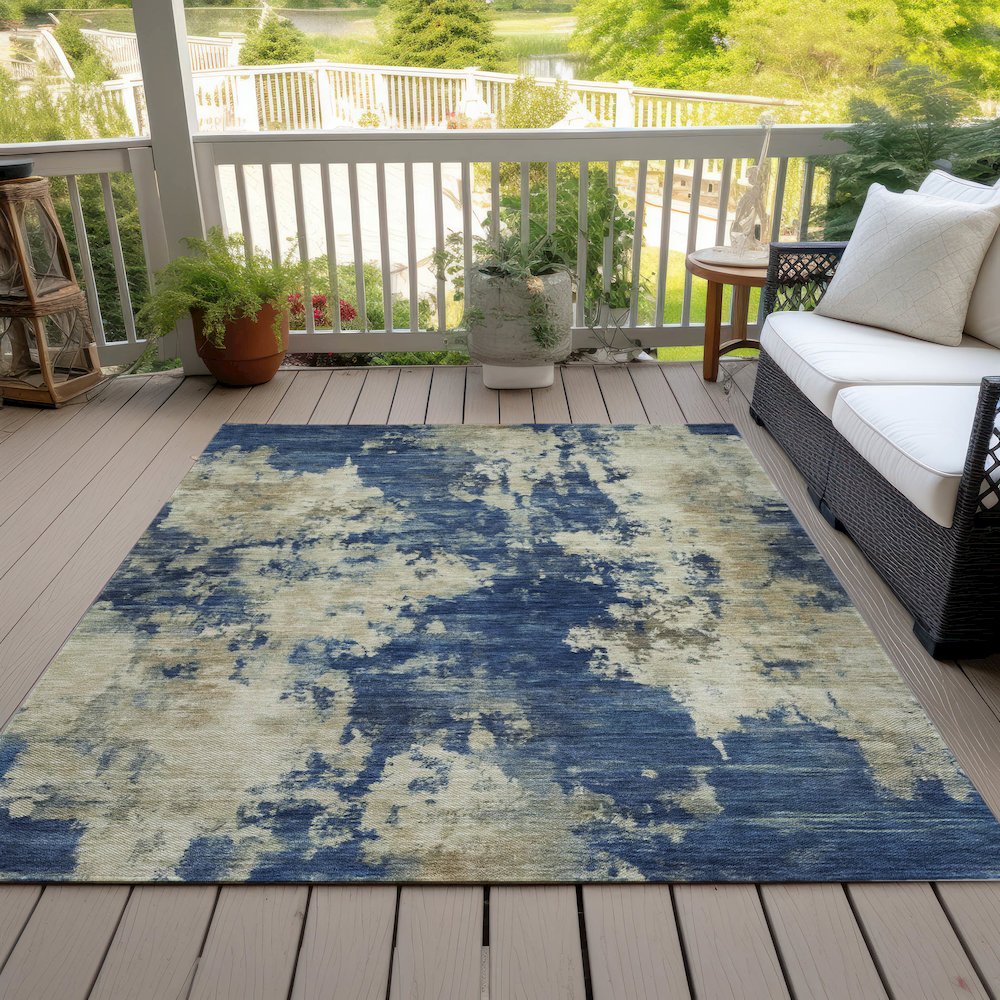 Machine Washable Indoor/Outdoor Chantille ACN2066 Navy 8' x 10' Rug