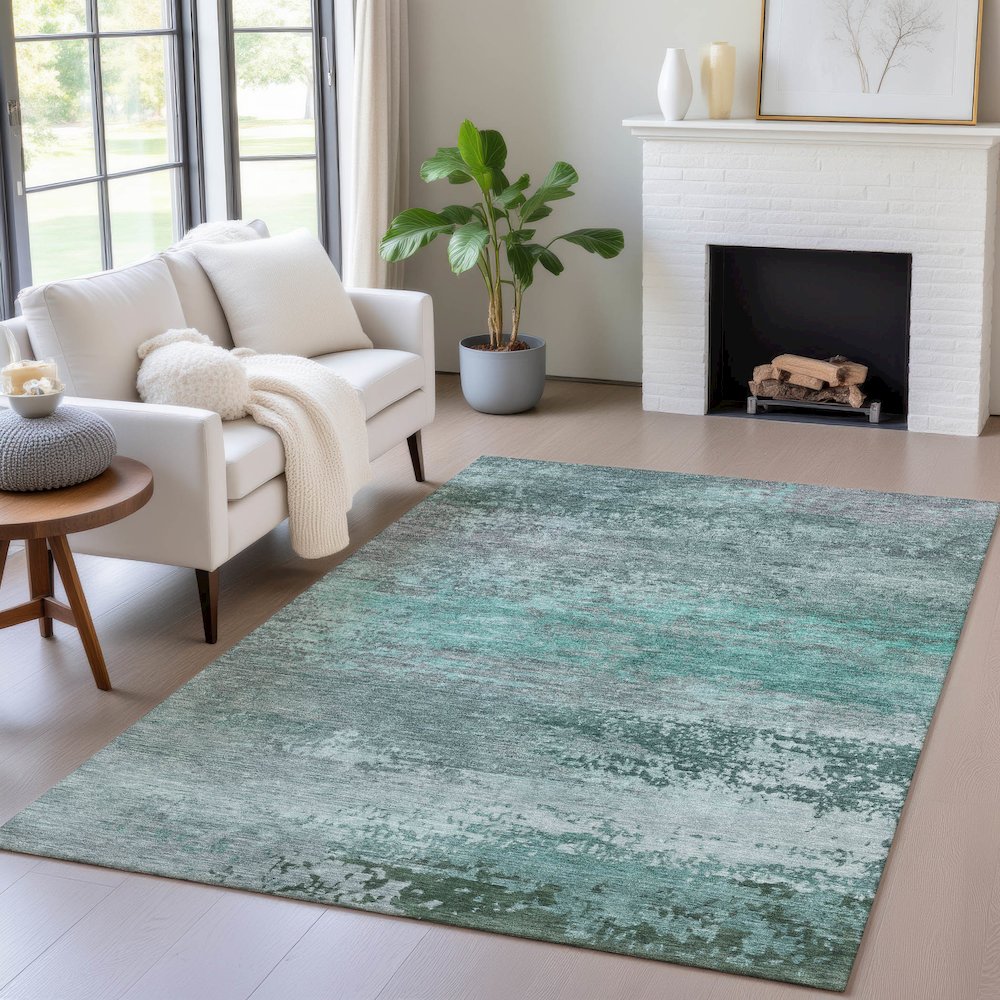 Machine Washable Indoor/Outdoor Chantille ACN2071 Teal 8' x 10' Rug