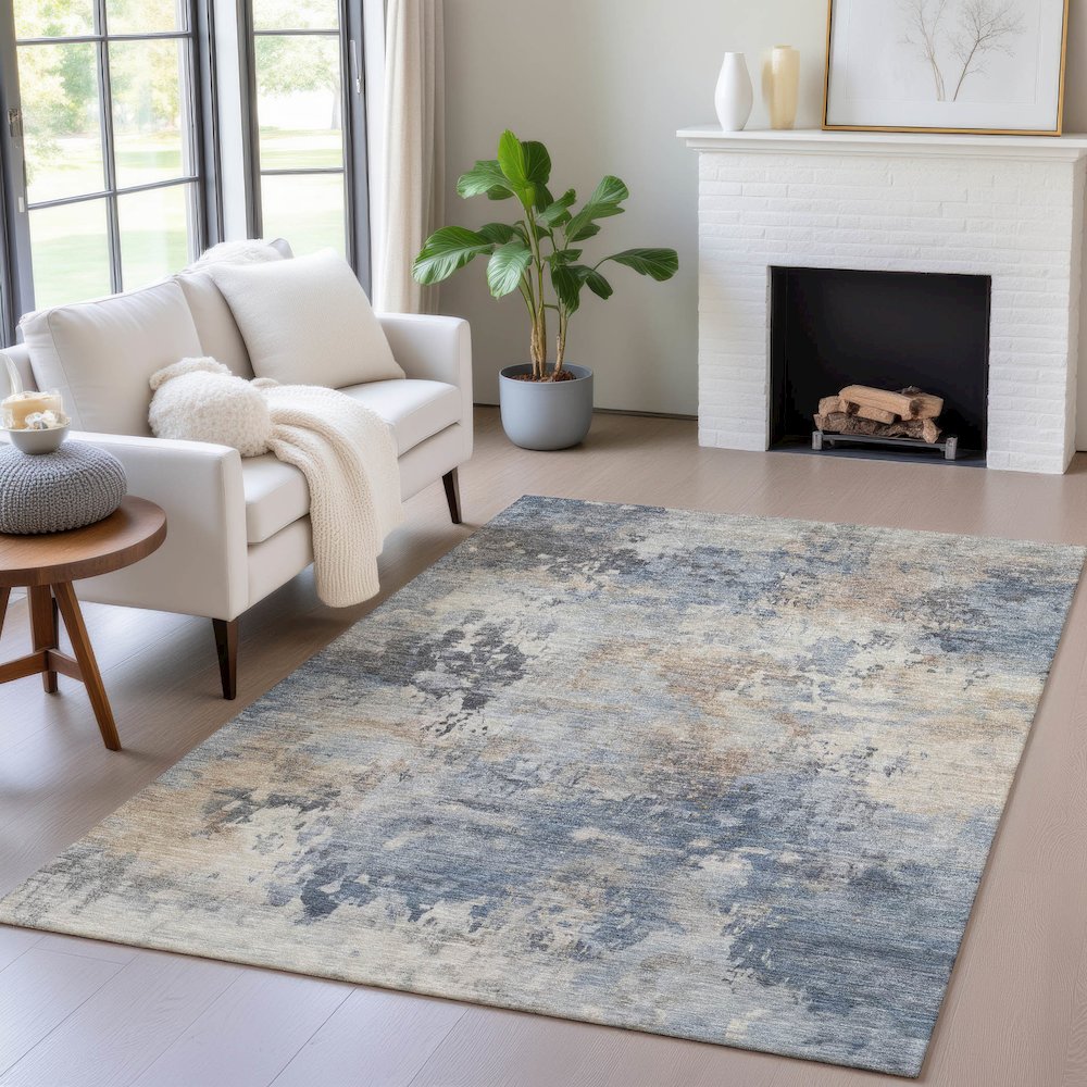 Machine Washable Indoor/Outdoor Chantille ACN2073 Denim 8' x 10' Rug