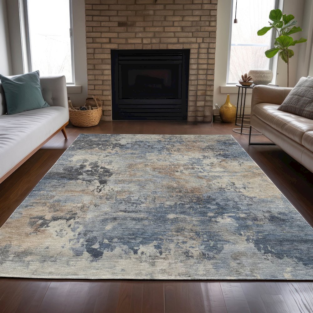 Machine Washable Indoor/Outdoor Chantille ACN2073 Denim 8' x 10' Rug
