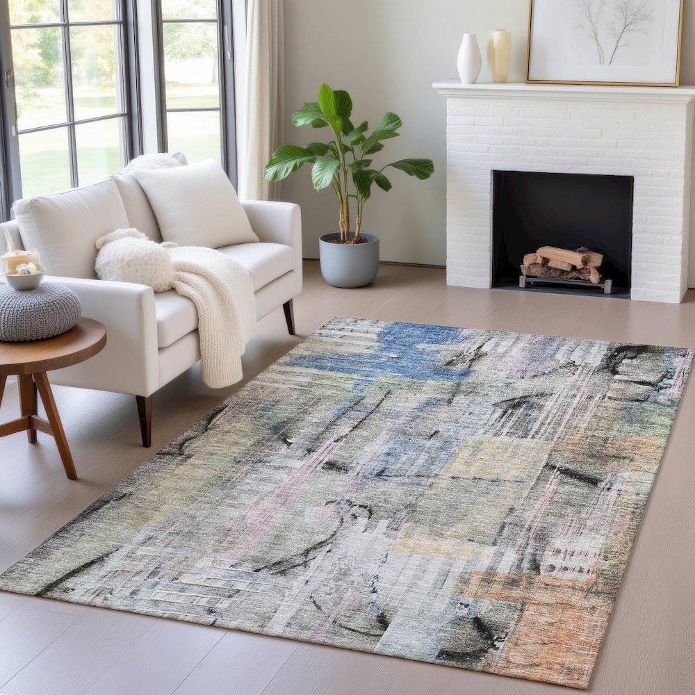 Machine Washable Indoor/Outdoor Chantille ACN2076 Blue 8' x 10' Rug
