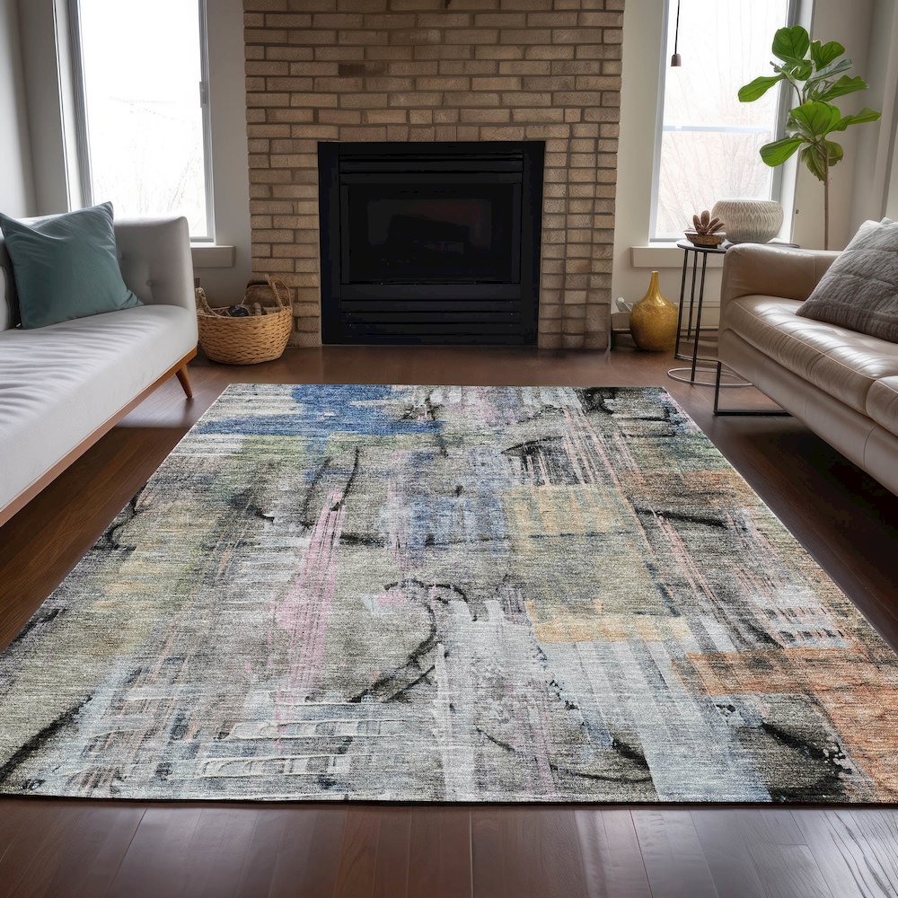 Machine Washable Indoor/Outdoor Chantille ACN2076 Blue 8' x 10' Rug