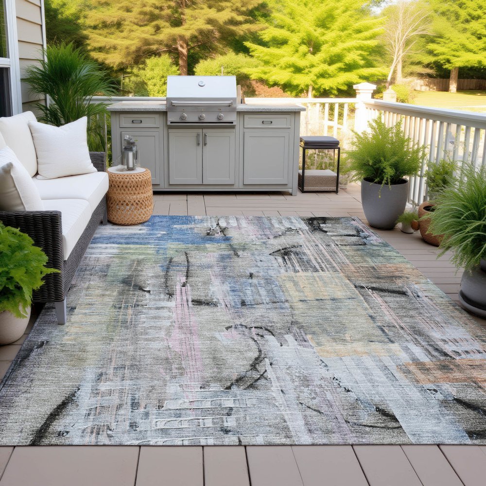 Machine Washable Indoor/Outdoor Chantille ACN2076 Blue 8' x 10' Rug