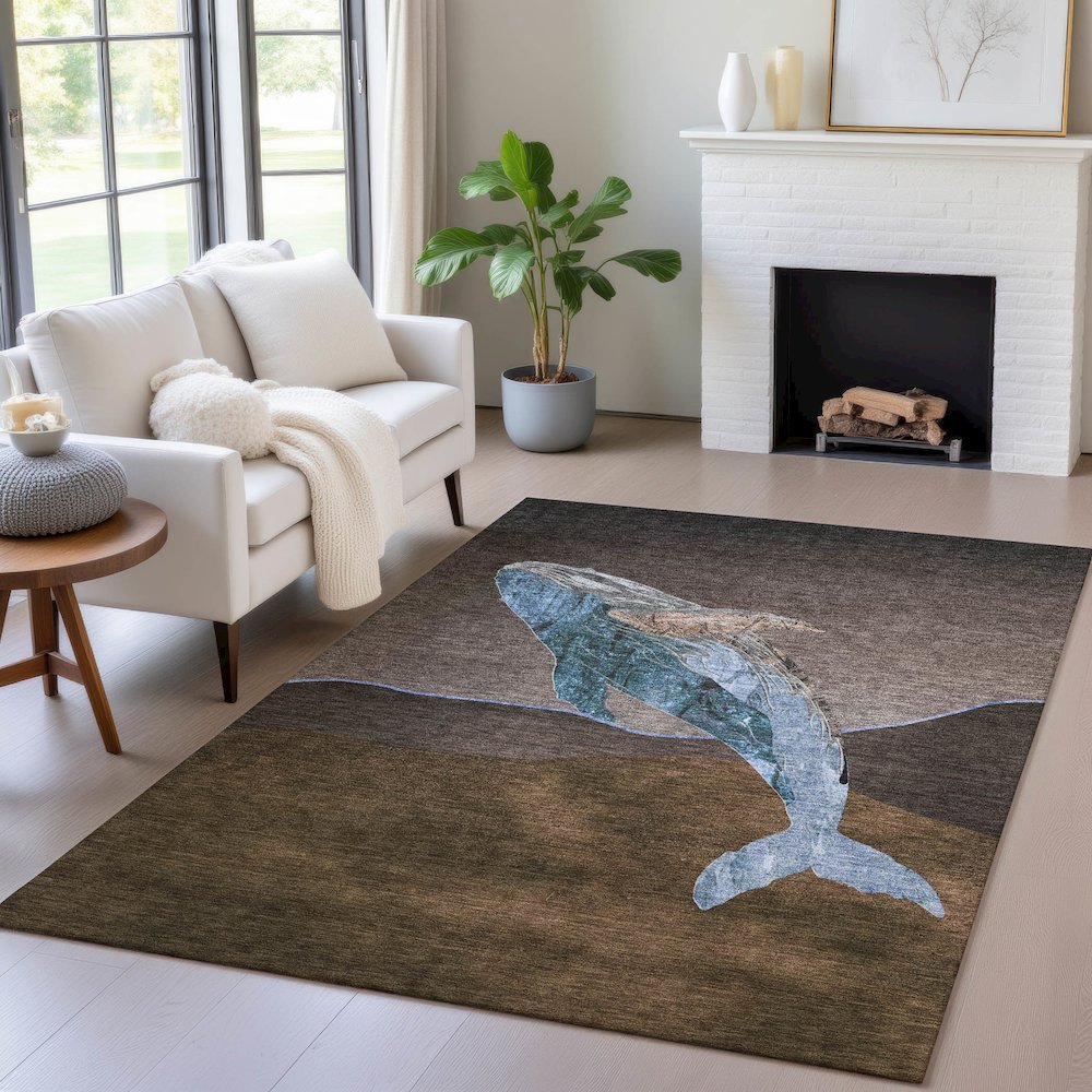 Machine Washable Indoor/Outdoor Chantille ACN2078 Brown 8' x 10' Rug