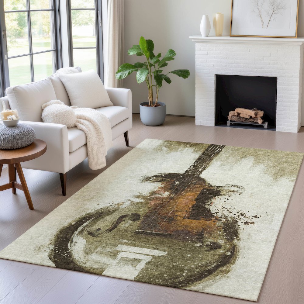 Machine Washable Indoor/Outdoor Chantille ACN2091 Brown 8' x 10' Rug