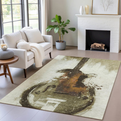 Machine Washable Indoor/Outdoor Chantille ACN2091 Brown 8' x 10' Rug