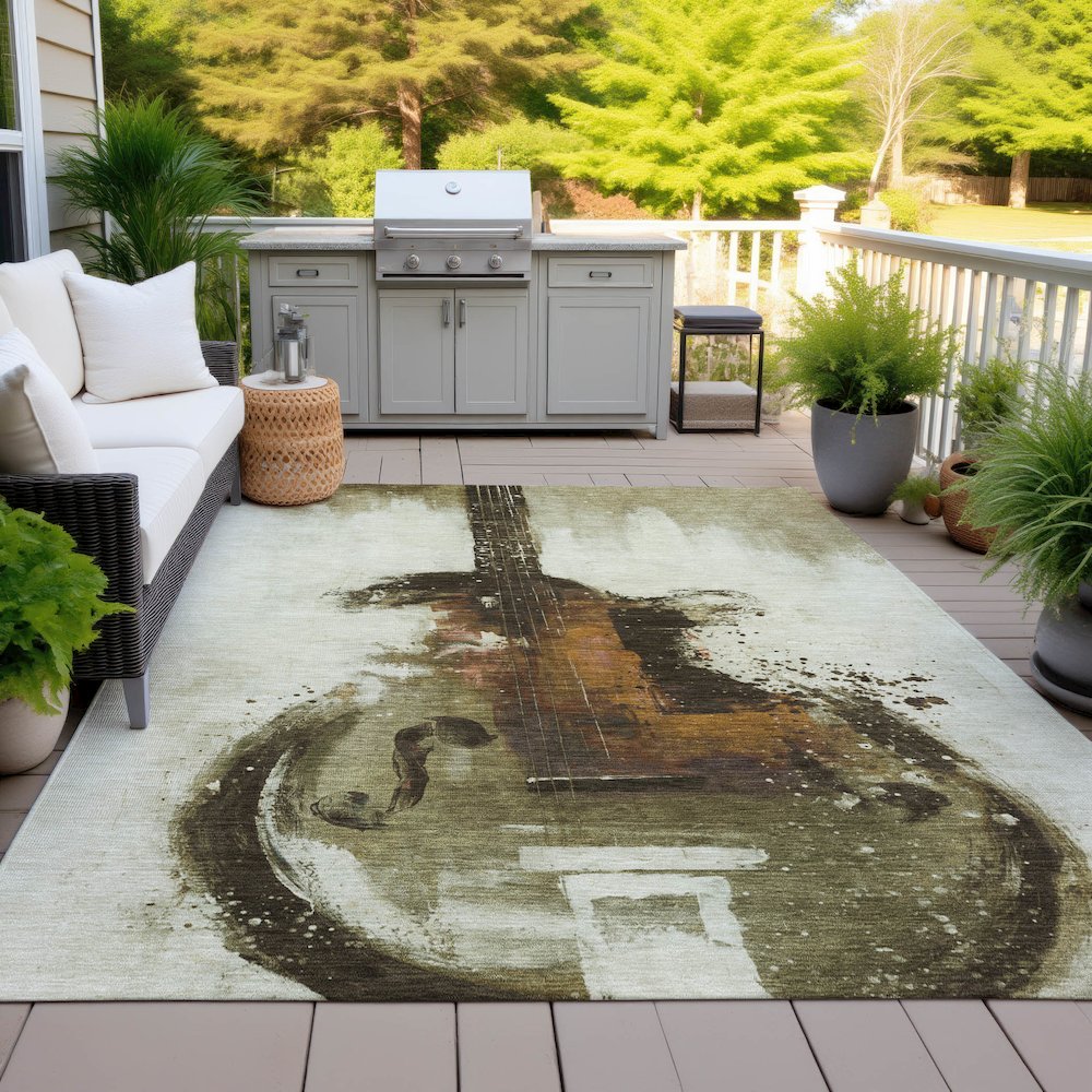 Machine Washable Indoor/Outdoor Chantille ACN2091 Brown 8' x 10' Rug
