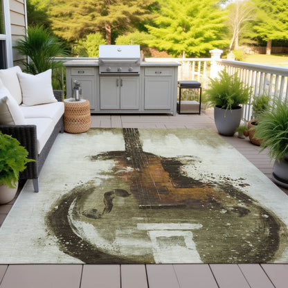 Machine Washable Indoor/Outdoor Chantille ACN2091 Brown 8' x 10' Rug