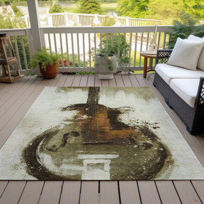 Machine Washable Indoor/Outdoor Chantille ACN2091 Brown 8' x 10' Rug
