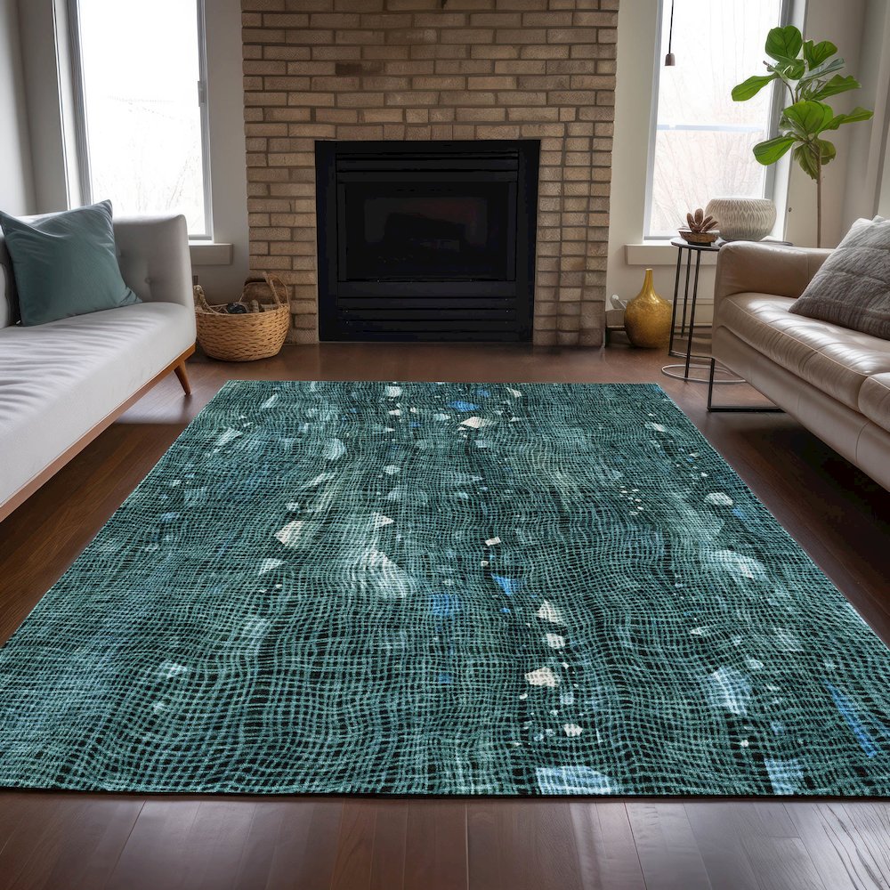 Machine Washable Indoor/Outdoor Chantille ACN2092 Teal 8' x 10' Rug