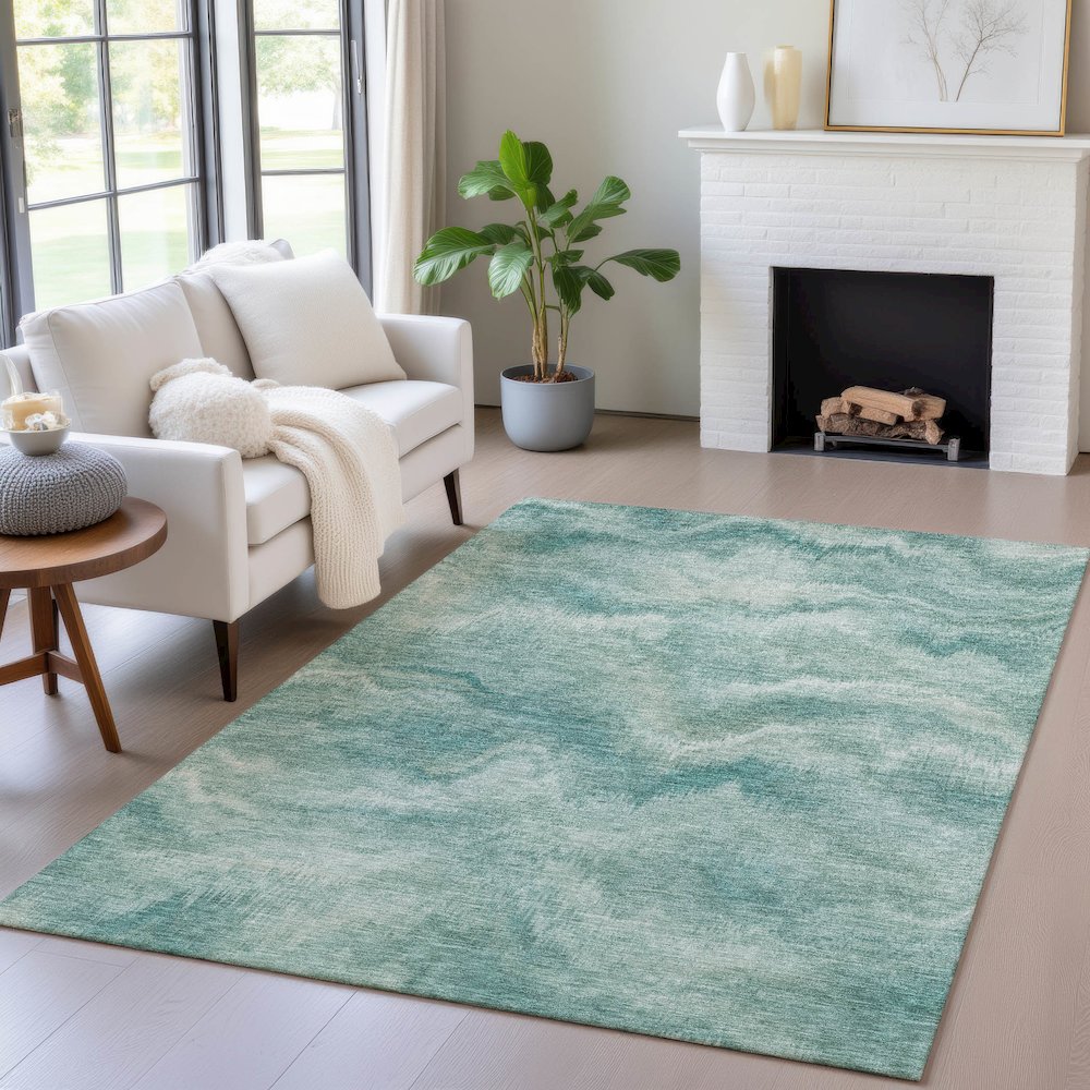 Machine Washable Indoor/Outdoor Chantille ACN2095 Teal 8' x 10' Rug