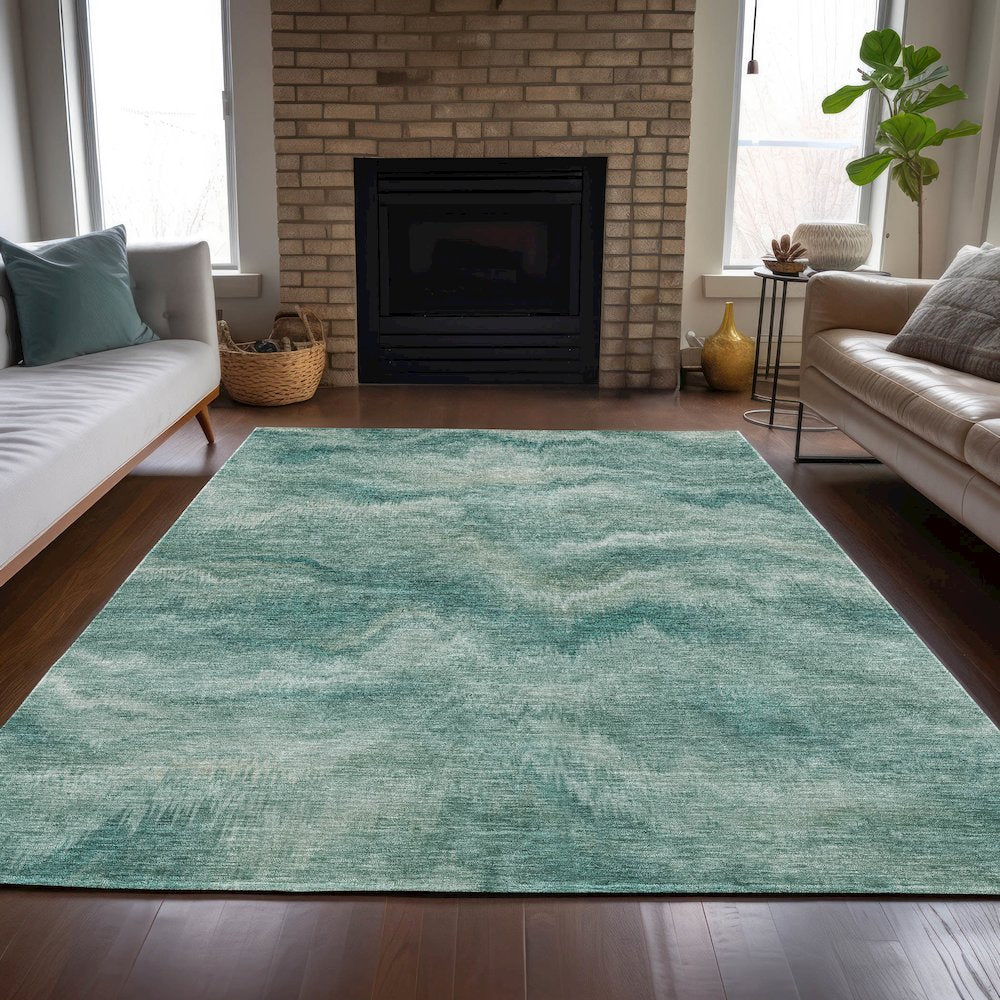 Machine Washable Indoor/Outdoor Chantille ACN2095 Teal 8' x 10' Rug