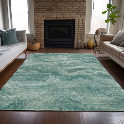 Machine Washable Indoor/Outdoor Chantille ACN2095 Teal 8' x 10' Rug