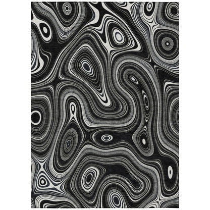 Machine Washable Indoor/Outdoor Chantille ACN2097 Black 8' x 10' Rug