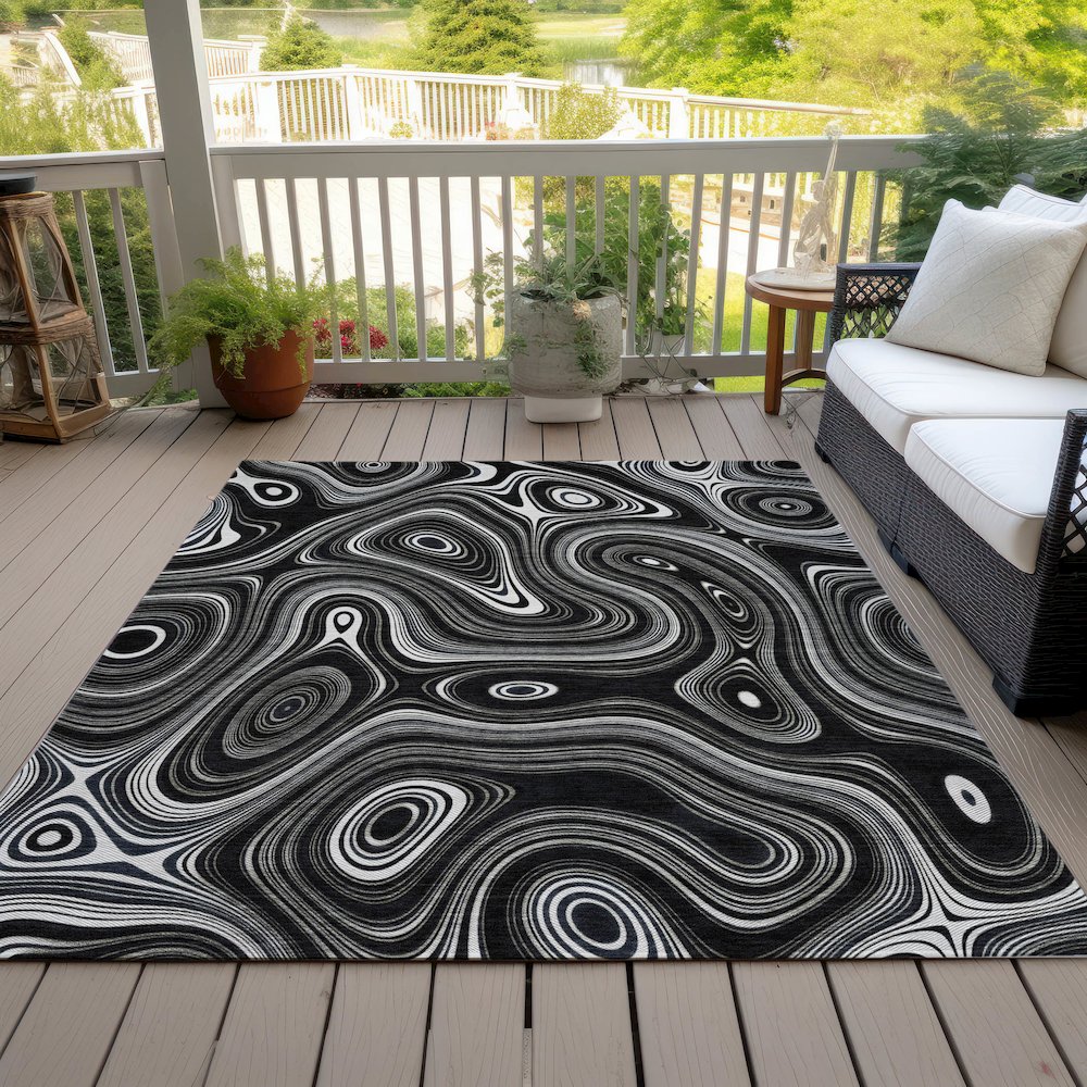Machine Washable Indoor/Outdoor Chantille ACN2097 Black 8' x 10' Rug