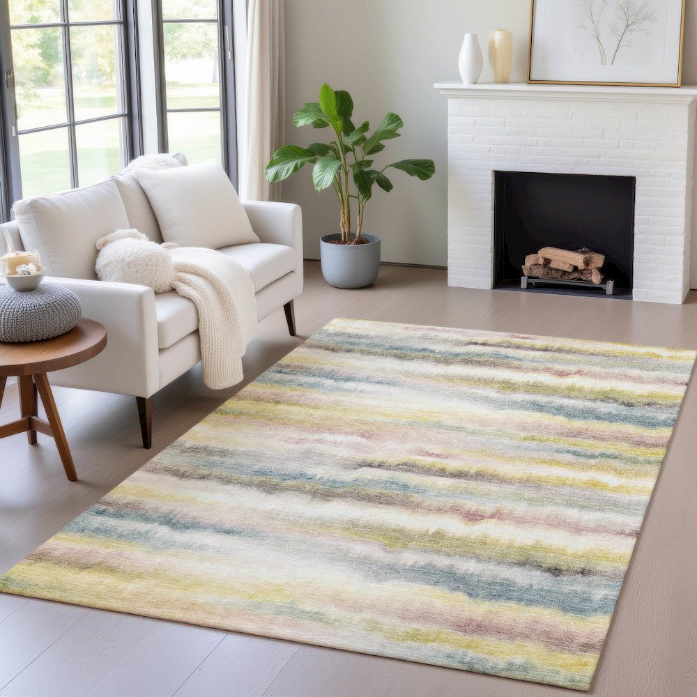 Machine Washable Indoor/Outdoor Chantille ACN2098 Gold 8' x 10' Rug
