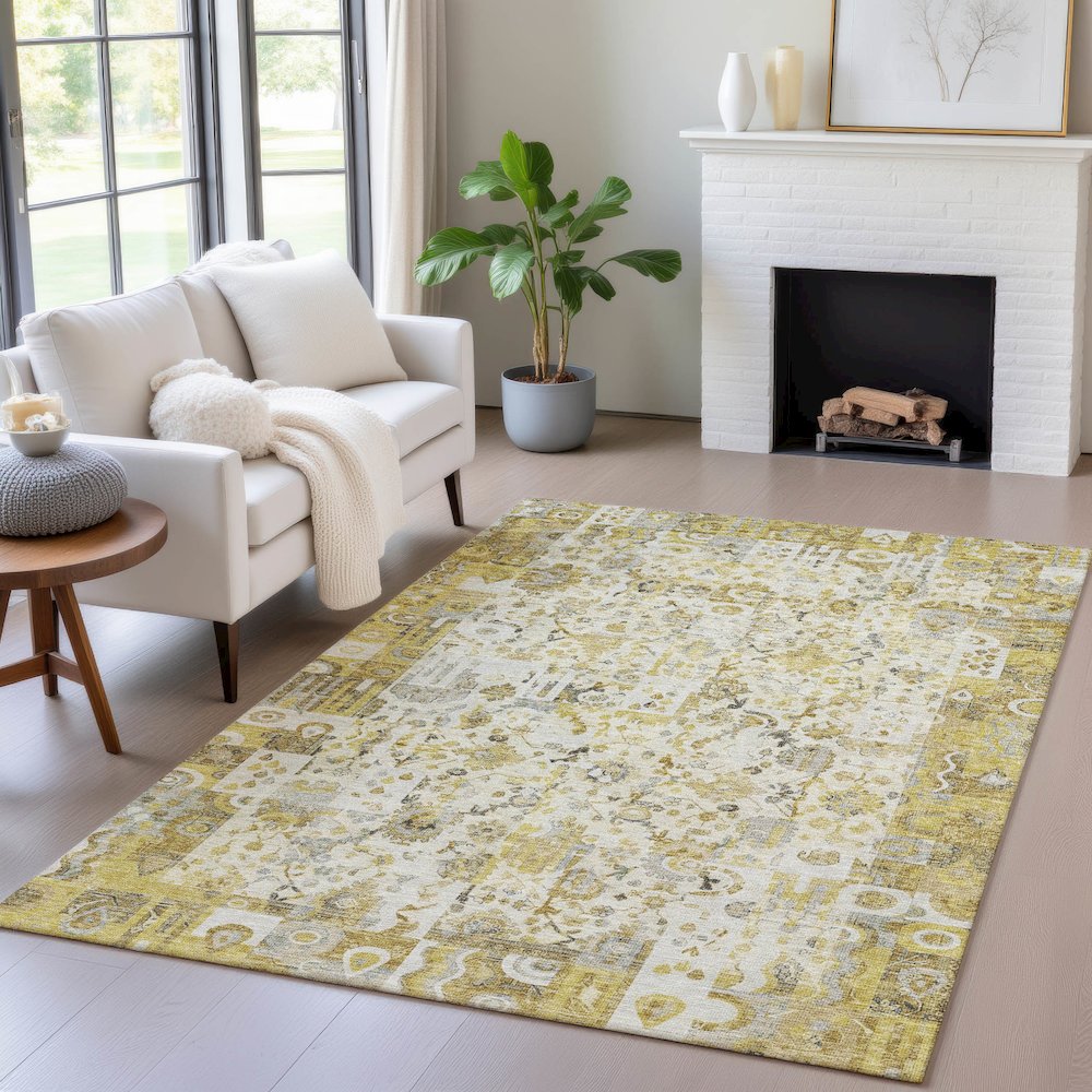 Machine Washable Indoor/Outdoor Chantille ACN2099 Gold 8' x 10' Rug