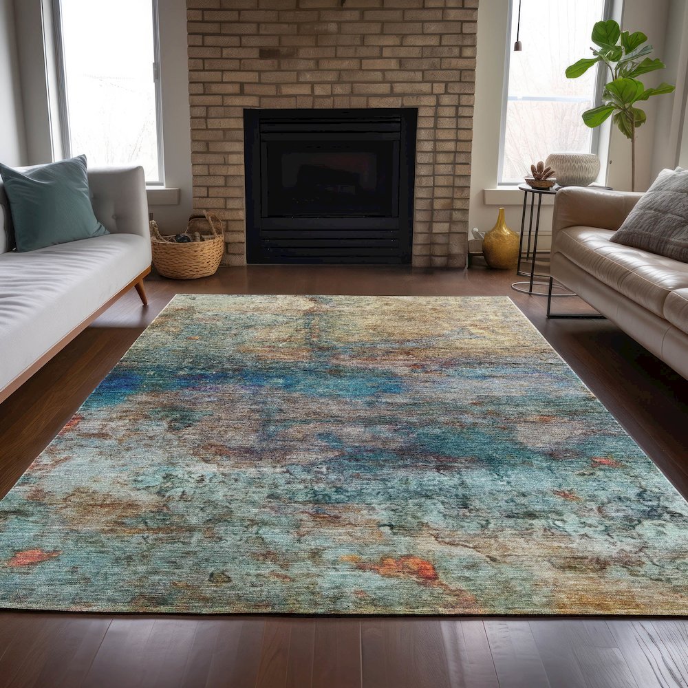 Machine Washable Indoor/Outdoor Chantille ACN2100 Teal 8' x 10' Rug