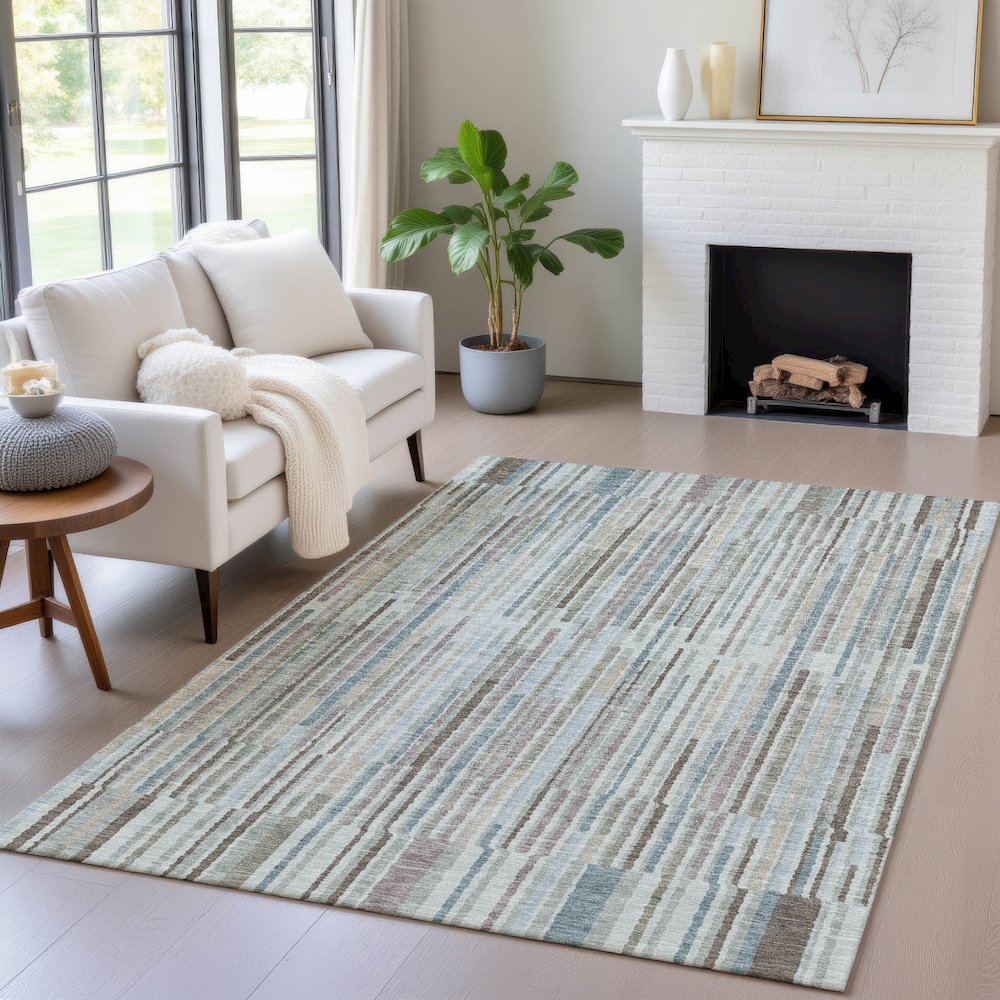 Machine Washable Indoor/Outdoor Chantille ACN2102 Teal 8' x 10' Rug