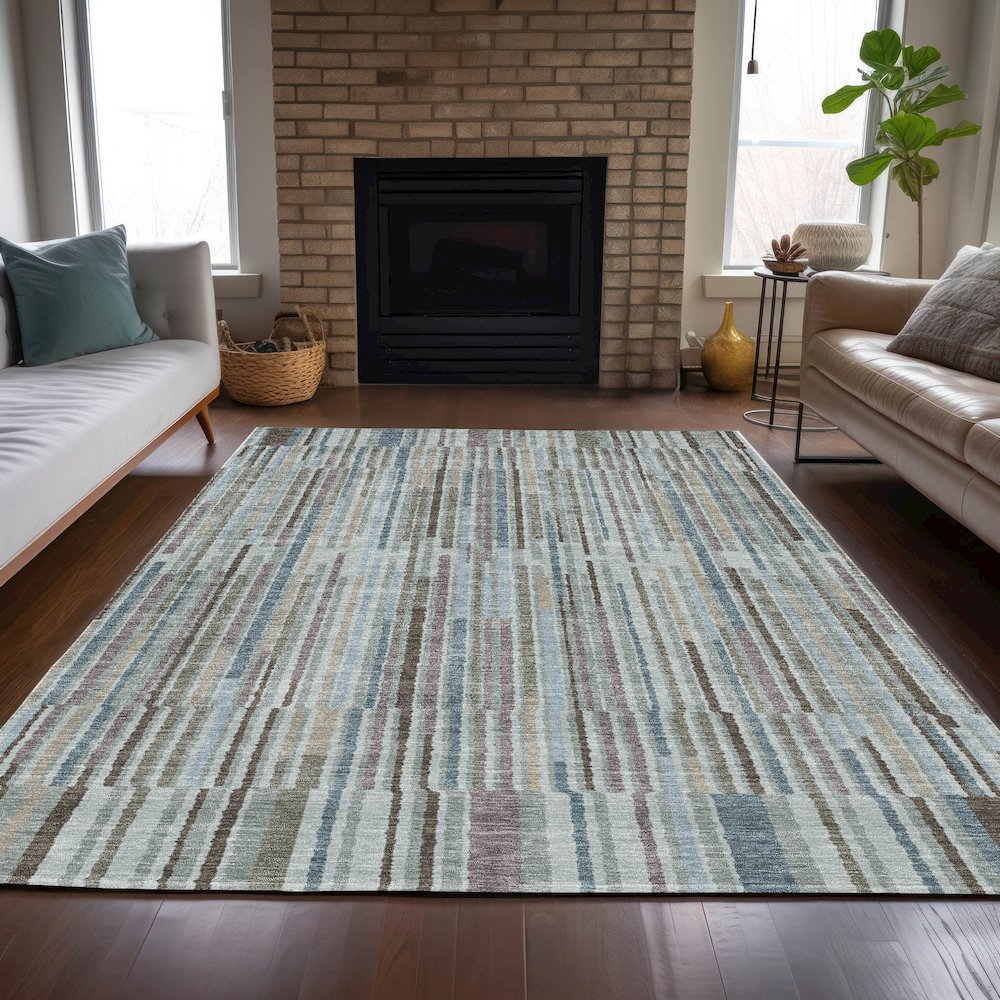 Machine Washable Indoor/Outdoor Chantille ACN2102 Teal 8' x 10' Rug