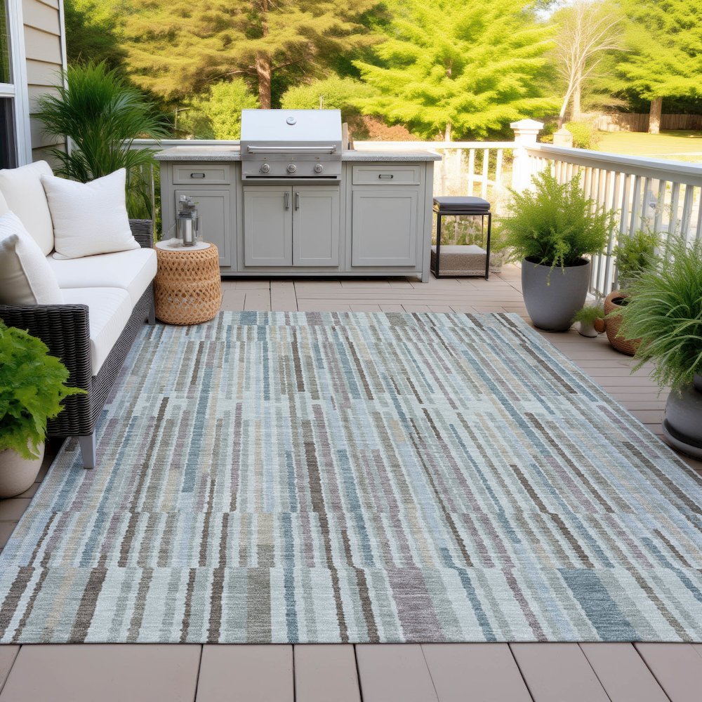 Machine Washable Indoor/Outdoor Chantille ACN2102 Teal 8' x 10' Rug