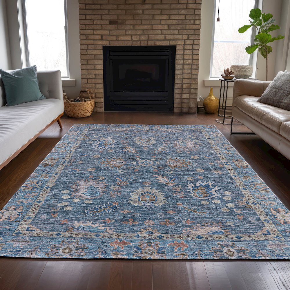 Machine Washable Indoor/Outdoor Chantille ACN2104 Blue 8' x 10' Rug