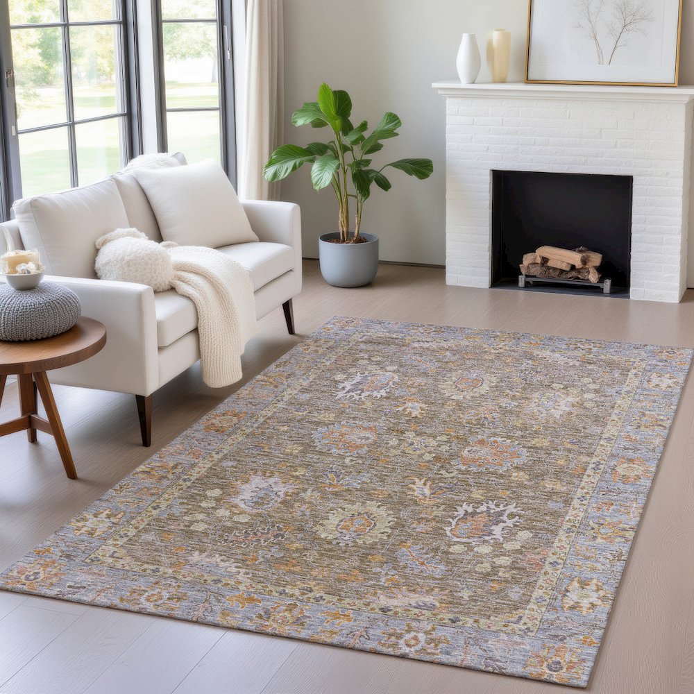 Machine Washable Indoor/Outdoor Chantille ACN2104 Brown 8' x 10' Rug