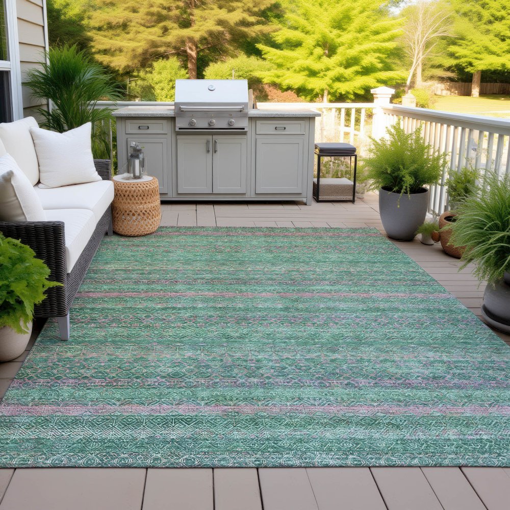 Machine Washable Indoor/Outdoor Chantille ACN2106 Green 8' x 10' Rug