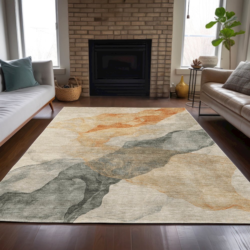 Machine Washable Indoor/Outdoor Chantille ACN2109 Orange 8' x 10' Rug
