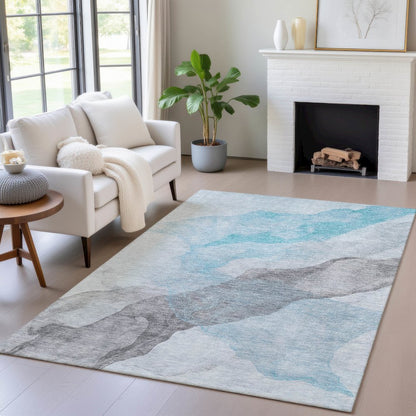 Machine Washable Indoor/Outdoor Chantille ACN2109 Teal 8' x 10' Rug