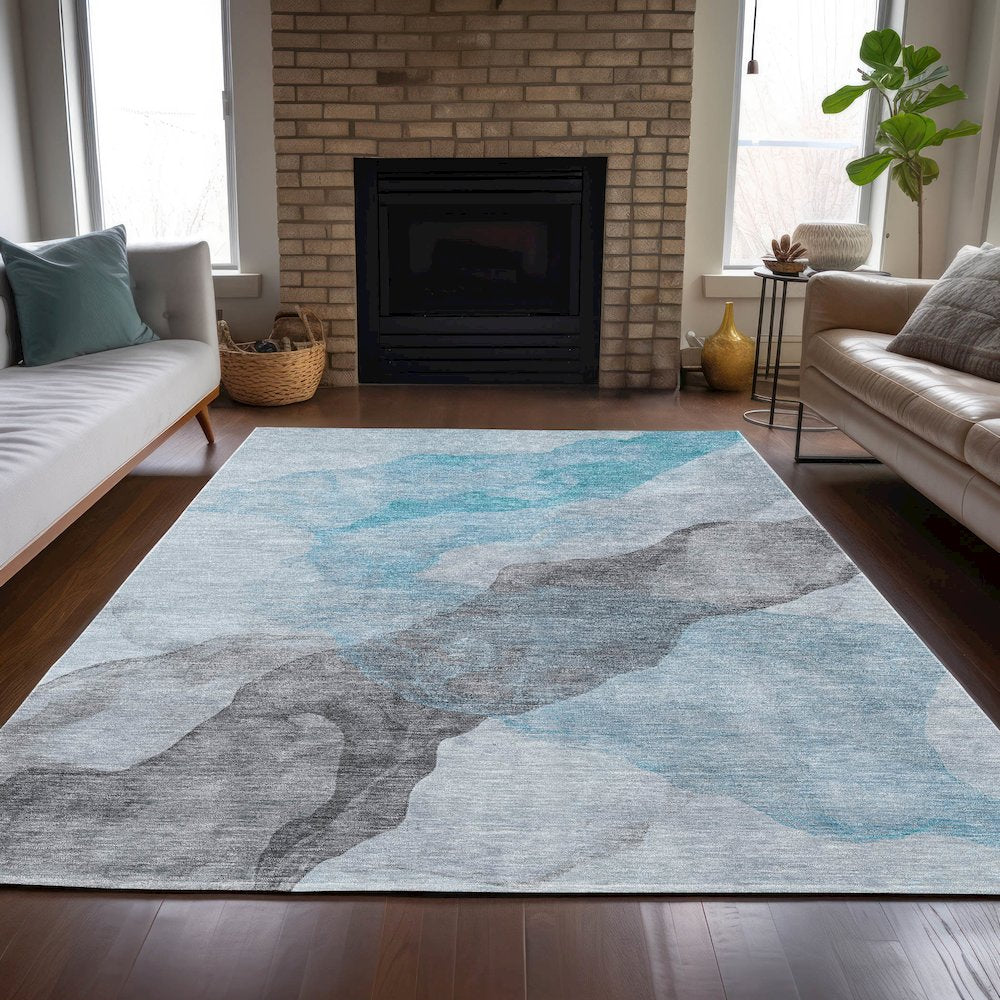Machine Washable Indoor/Outdoor Chantille ACN2109 Teal 8' x 10' Rug