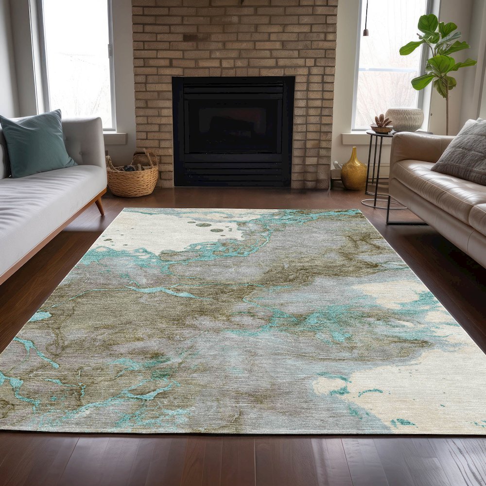 Machine Washable Indoor/Outdoor Chantille ACN2110 Teal 8' x 10' Rug