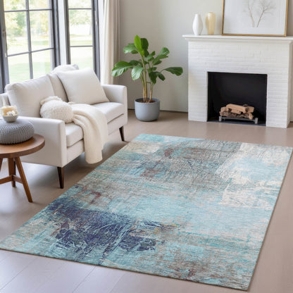 Machine Washable Indoor/Outdoor Chantille ACN2117 Teal 8' x 10' Rug