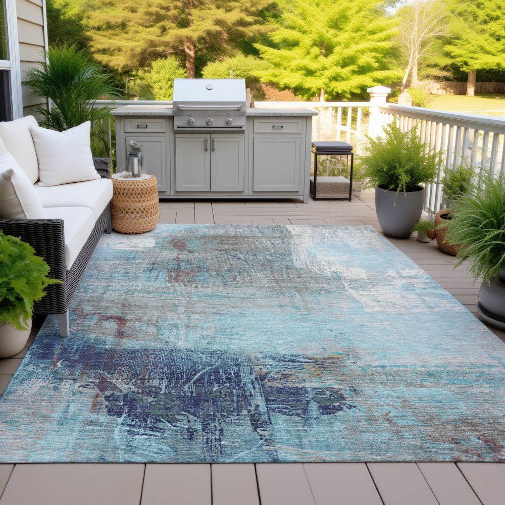 Machine Washable Indoor/Outdoor Chantille ACN2117 Teal 8' x 10' Rug