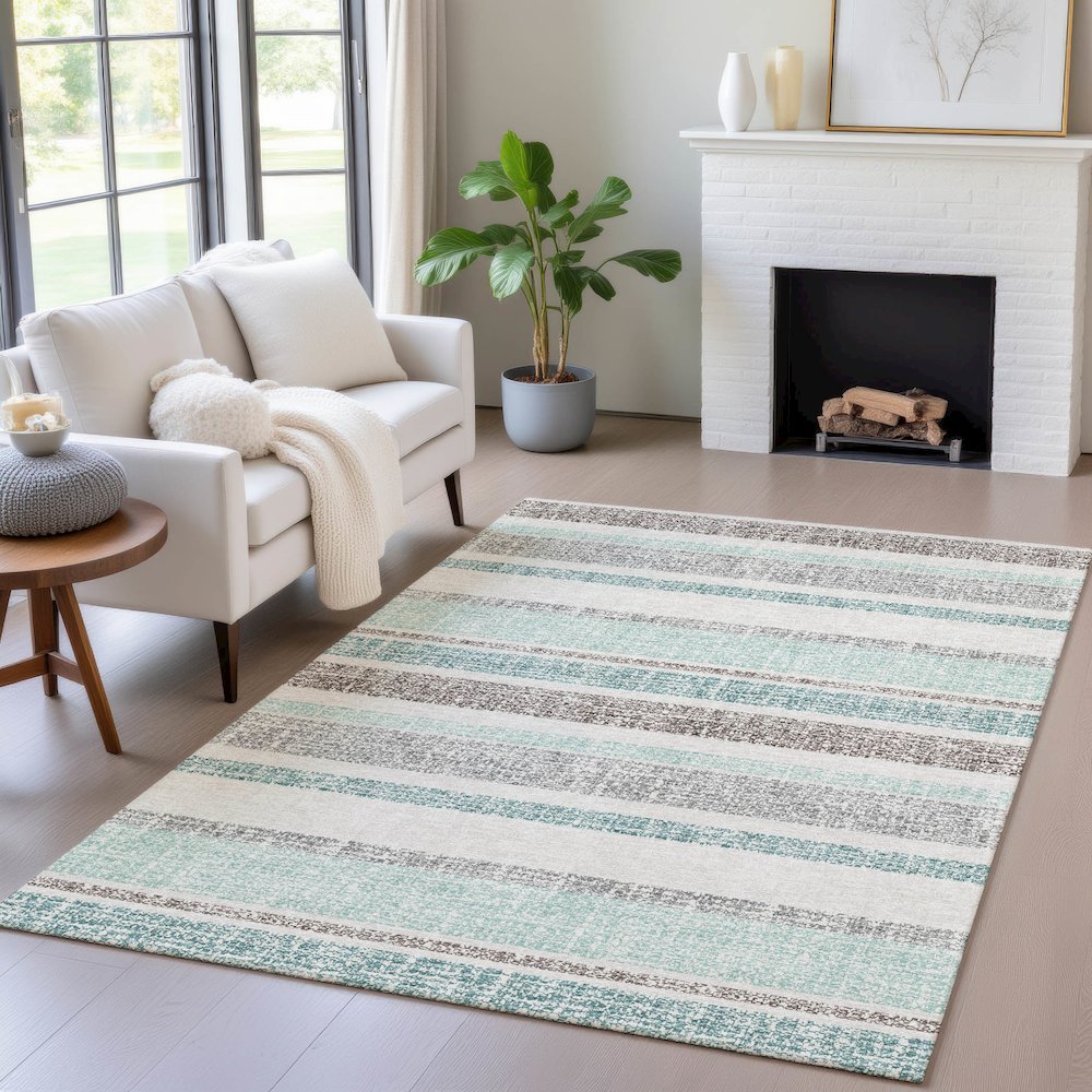 Machine Washable Indoor/Outdoor Chantille ACN2122 Teal 8' x 10' Rug
