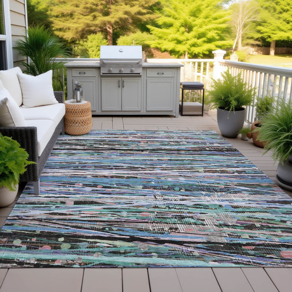 Machine Washable Indoor/Outdoor Chantille ACN2125 Blue 8' x 10' Rug