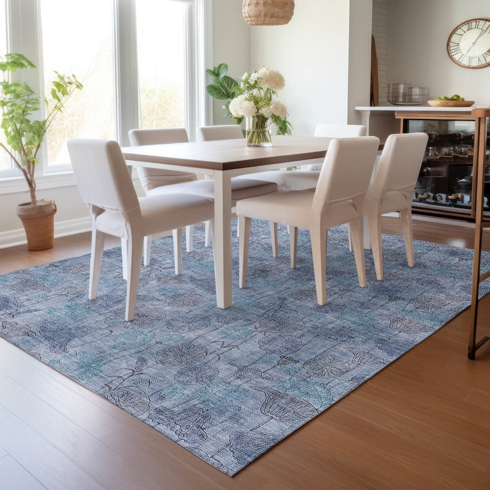 Machine Washable Indoor/Outdoor Chantille ACN2128 Blue 8' x 10' Rug