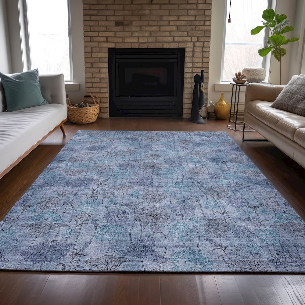 Machine Washable Indoor/Outdoor Chantille ACN2128 Blue 8' x 10' Rug